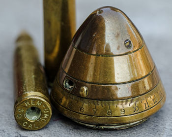 Close-up of old machine on table