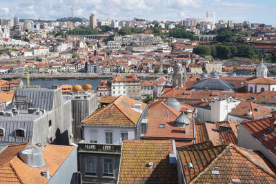 High angle view of buildings in city