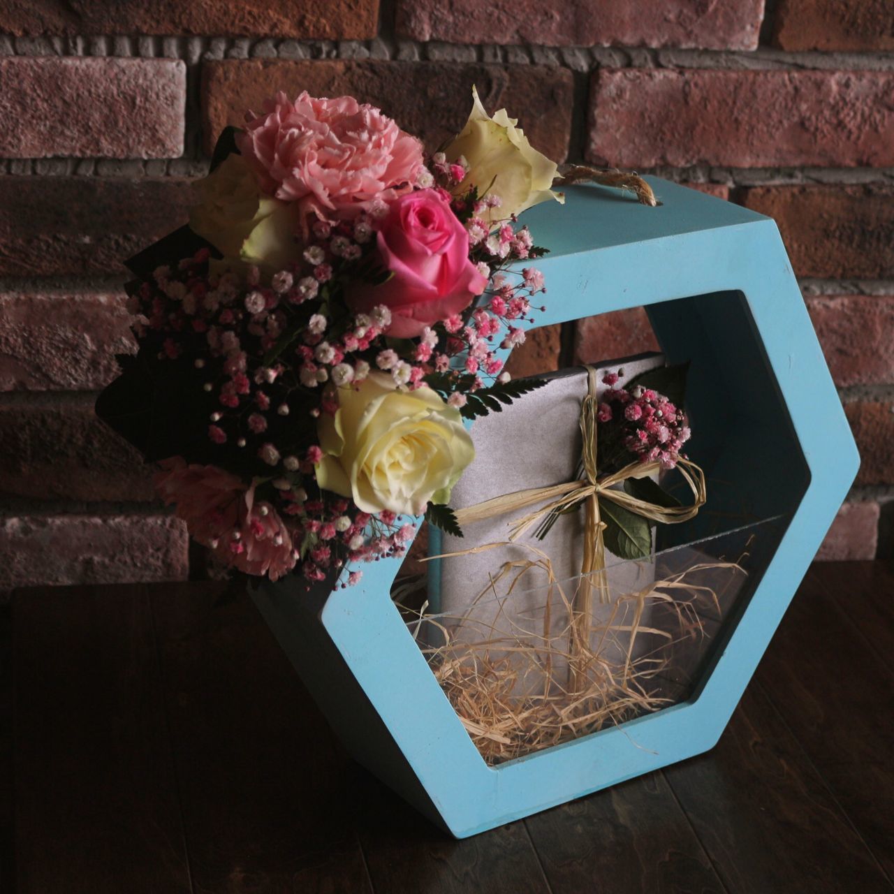 flower, bouquet, gift, rose - flower, fragility, vase, petal, no people, flower head, high angle view, table, beauty in nature, indoors, nature, freshness, flower shop, day, close-up, florist