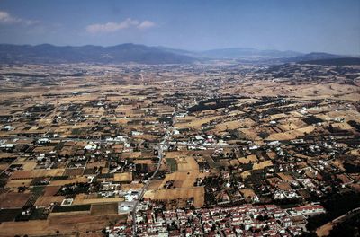 High angle shot of built structures on landscape