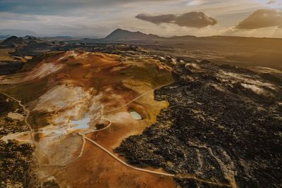 Scenic view of mountains against sky during sunset