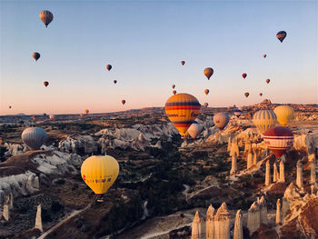 Hot air balloons against sky