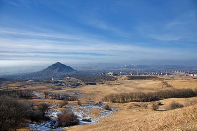 Scenic view of landscape against sky during winter