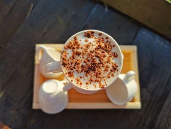 High angle view of coffee on table