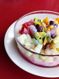 High angle view of meal served in bowl