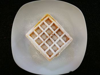 High angle view of dessert served on table