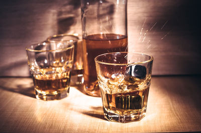 Close-up of beer in glass on table