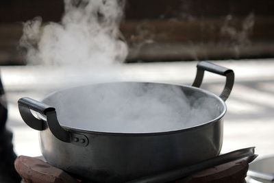 Cooking with pots and pans has steam and heat.