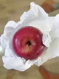 High angle view of apple on table