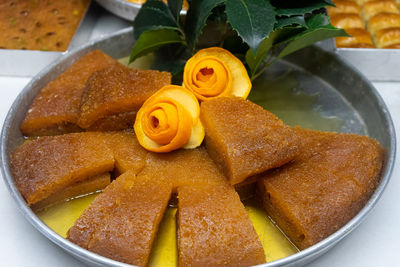 High angle view of dessert in plate