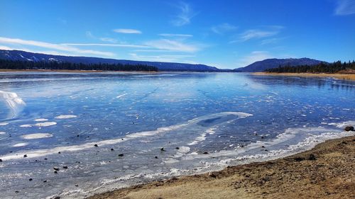 Scenic view of lake against sky during winter