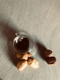 High angle view of coffee on table