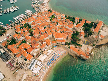 High angle view of buildings in city