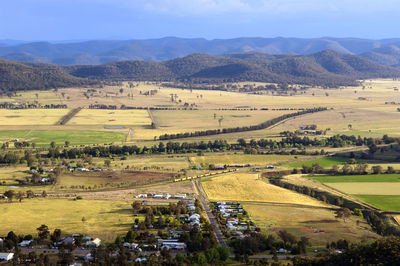 High angle view of agricultural field against sky