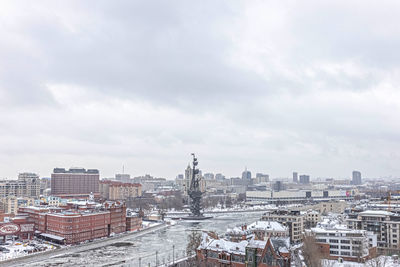 Panorama of moscow in winter, city view, residential buildings from a bird's eye view. 