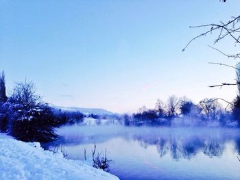 Scenic view of lake against clear sky during winter