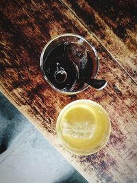 High angle view of drink on table