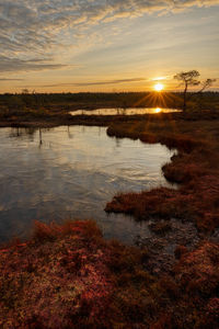 Scenic view of lake against sky during sunset