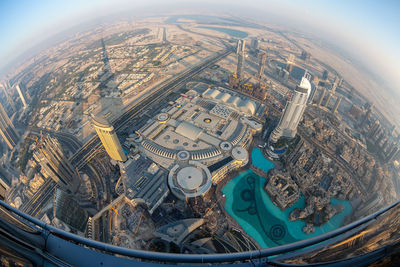 High angle view of buildings in city