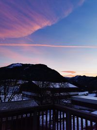 Scenic view of mountains against sky during sunset