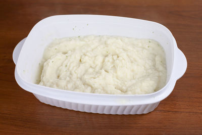 High angle view of food in bowl on table