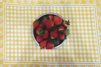 Directly above shot of fruits in bowl on table