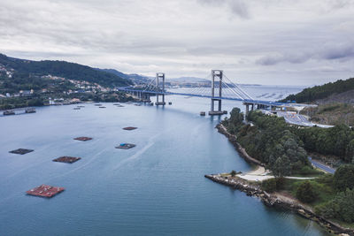 High angle view of bridge over sea against sky