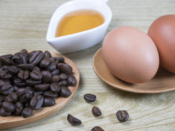 Close-up of coffee beans on table