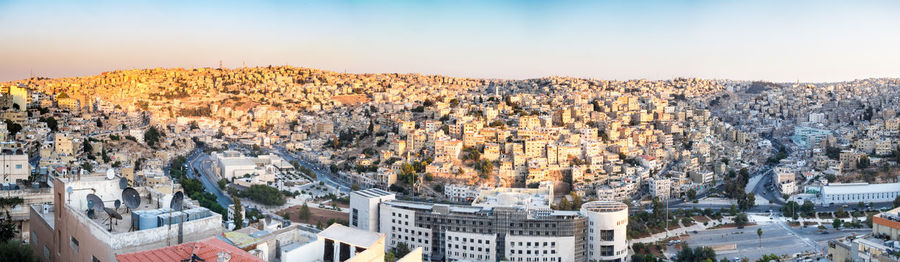 High angle view of buildings in city