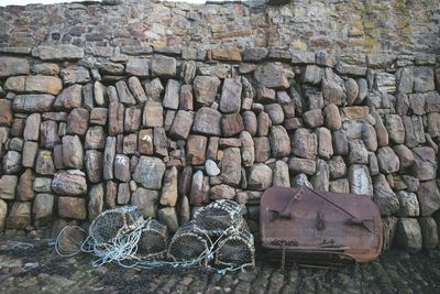 High angle view of stone wall