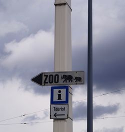 Low angle view of funny road signs against sky