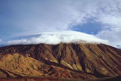 Scenic view of volcanic mountain against sky