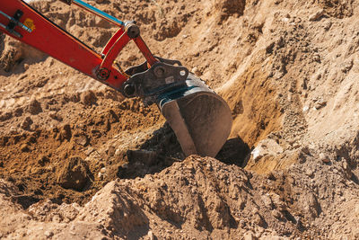 High angle view of construction site on rock