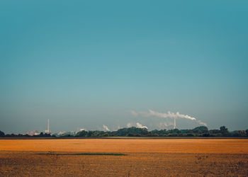 Scenic view of field against clear sky