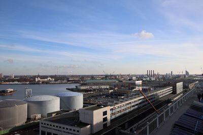 High angle view of cityscape against sky