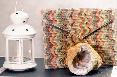 Close-up of painting on table