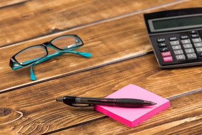 High angle view of eyeglasses on table