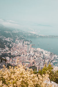 Panoramic view of monaco and sea coast from mountain top. cityscape from above