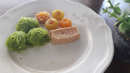 High angle view of breakfast served in plate