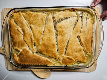 High angle view of bread in plate on table