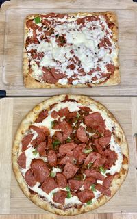 High angle view of pizza on table