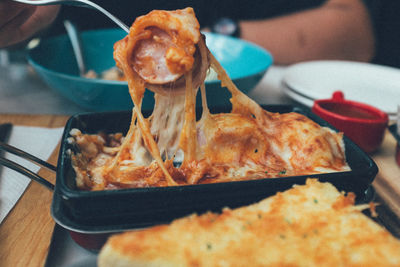 Close-up of meal served on table