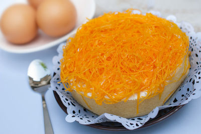 Close-up of orange slices in plate