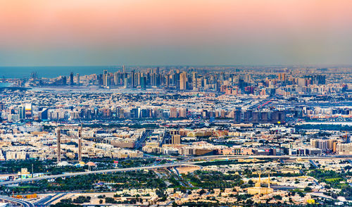 High angle shot of townscape against sky