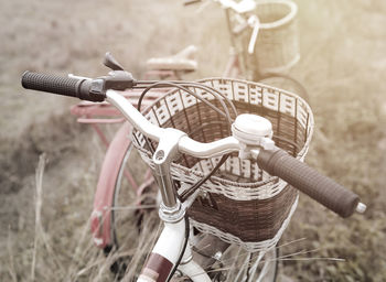 Close-up of bicycle on field