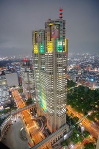 Illuminated cityscape at night