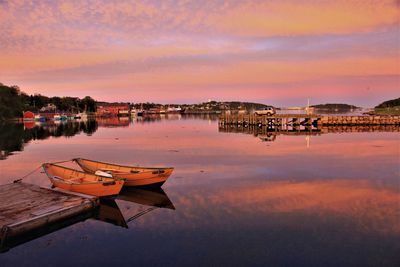 Scenic view of lake against sky during sunset