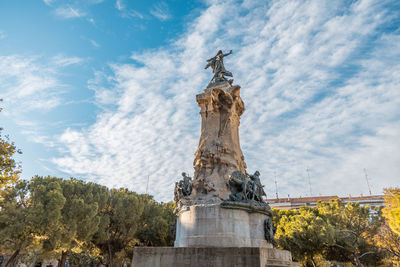 Low angle view of statue against cloudy sky