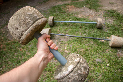 Original concrete dumbbells of different weight