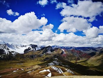 Scenic view of snowcapped mountains against sky